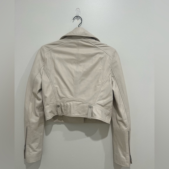 Lamarque Ciara Leather Moto Biker Jacket Bone Size Medium $625 - Picture 11 of 14